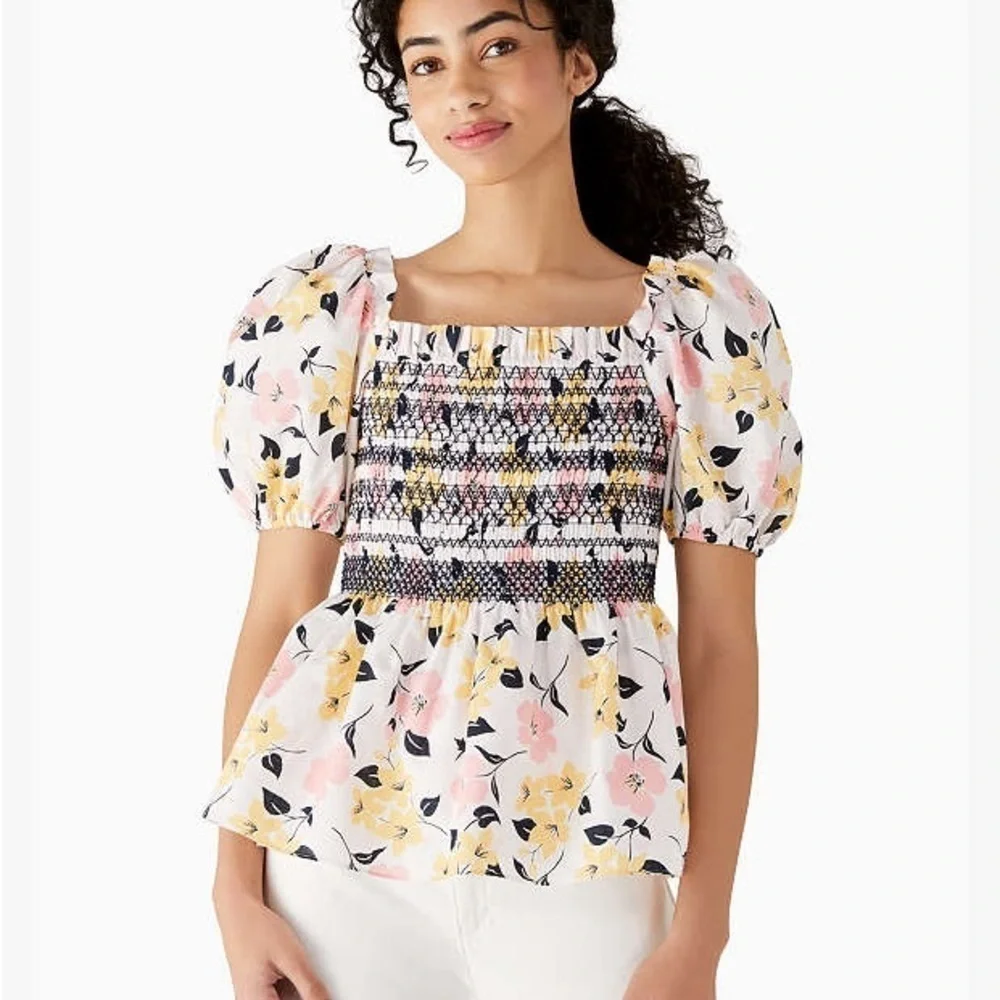 NWT KATE SPADE Lilly Blooms Floral Smocked Puff Sleeve Top | size XS